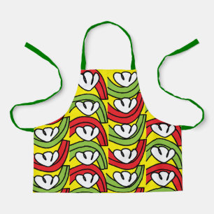 Delantal Patrón de flores y verduras verdes y rojos para ni