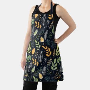Delantal Patrón de follaje verde y amarillo elegante