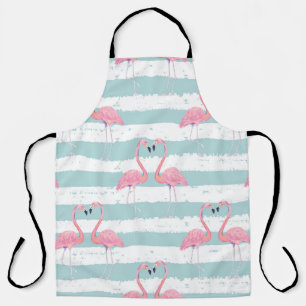 Delantal Patrón de fondo rayado Flamingo exótico