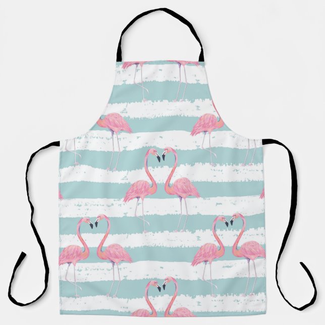 Delantal Patrón de fondo rayado Flamingo exótico (Anverso)