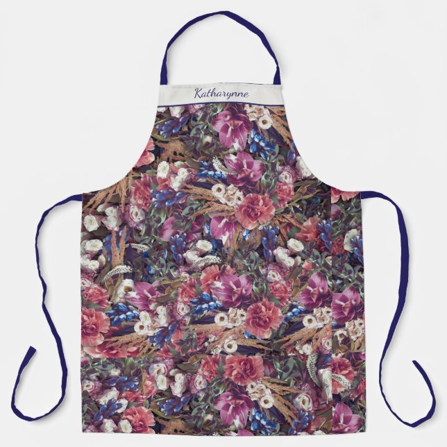 Delantal Patrón de fotografía floral negrita personalizado (Anverso)