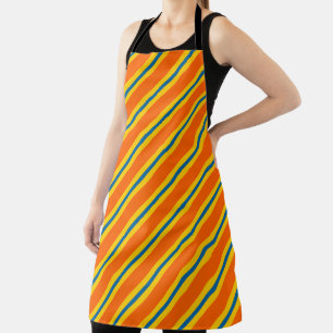 Delantal Patrón de franja azul, naranja y amarillo en negri