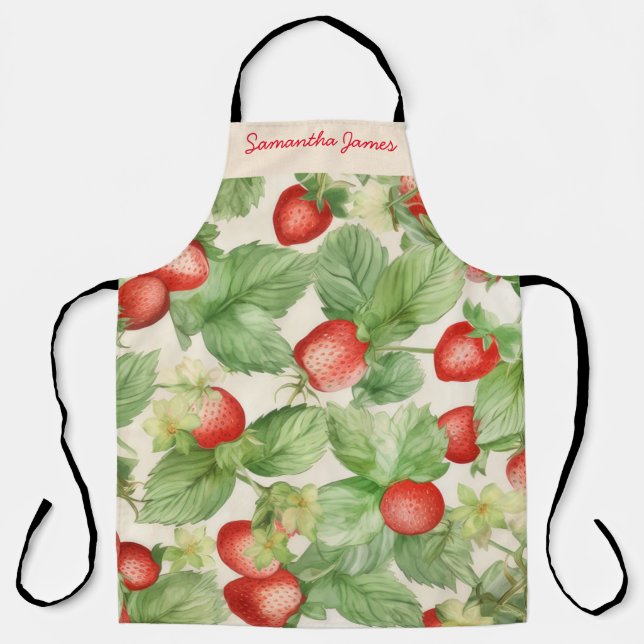 Delantal Patrón de fresa acuarela moderna Personalizado (Anverso)