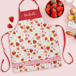 Delantal Patrón de fresa monogramo<br><div class="desc">Un lindo patrón de fresa rosa y roja con nombre de monograma decora este delantal. Un divertido delantal con tema de verano. Personalízalo con tu nombre. Diseñado para ti por Blackberry Boulevard.</div>