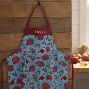Delantal Patrón de Fruta de Granada Azul y Rojo Moderno