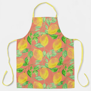 Delantal Patrón de fruta de limón verde azulón amarillo