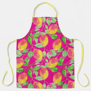 Delantal Patrón de fruta limón amarillo rosa verde