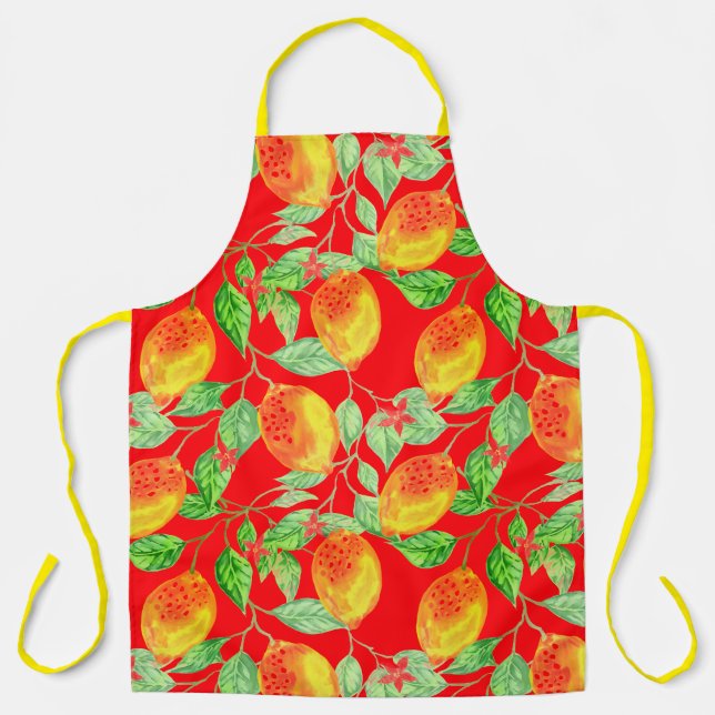 Delantal Patrón de fruta limón rojo amarillo (Anverso)