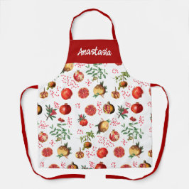 Delantal Patrón de fruta mediterránea granada de color agua