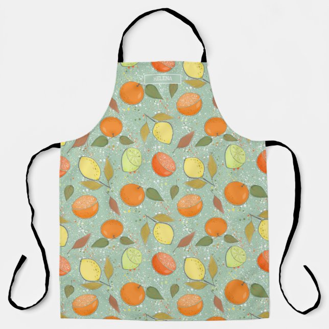 Delantal Patrón de frutas con limones, naranjas (Anverso)