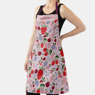 Delantal Patrón de Frutas de Bayas Rosa Nombre Personalizad