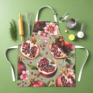 Delantal Patrón de Frutas y Flores de Granada Lujuriosa