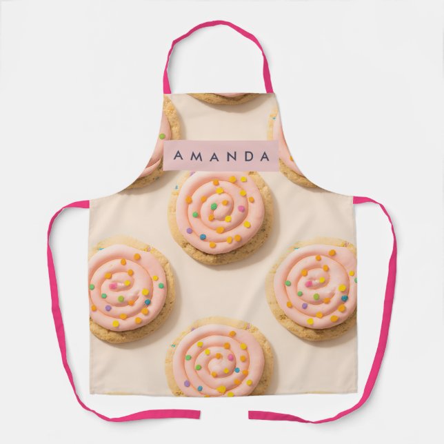 Delantal Patrón de Galleta con Glaseado Rosa Personalizado (Anverso)