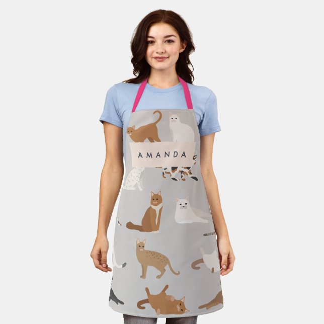 Delantal Patrón de gato con encanto monograma Amantes de ga (Gastado)