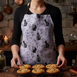 Delantal Patrón de gato negro místico y mariposa | Brujería
