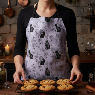 Delantal Patrón de gato negro místico y mariposa   Brujería