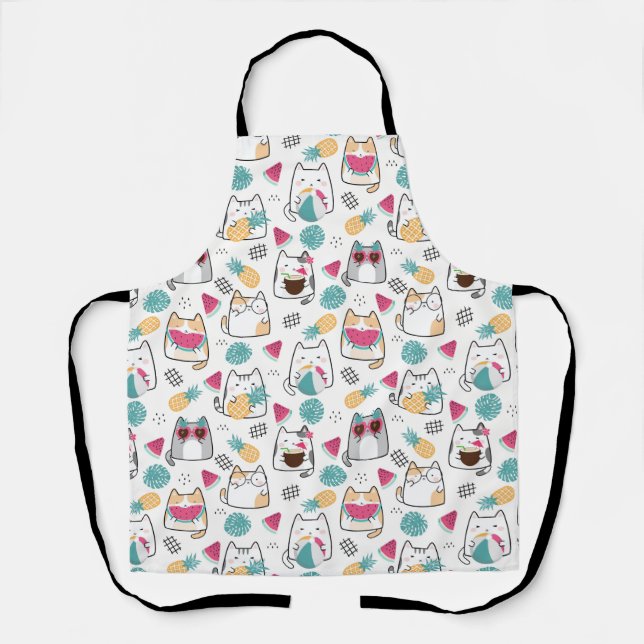 Delantal Patrón de gatos curados de verano (Anverso)