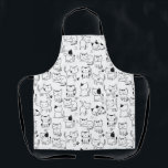 Delantal Patrón de gatos de garabatos blancos cúrcuitos<br><div class="desc">¡Unos gatos blancos y negros con las manos en diferentes poses para alegrar el día!</div>