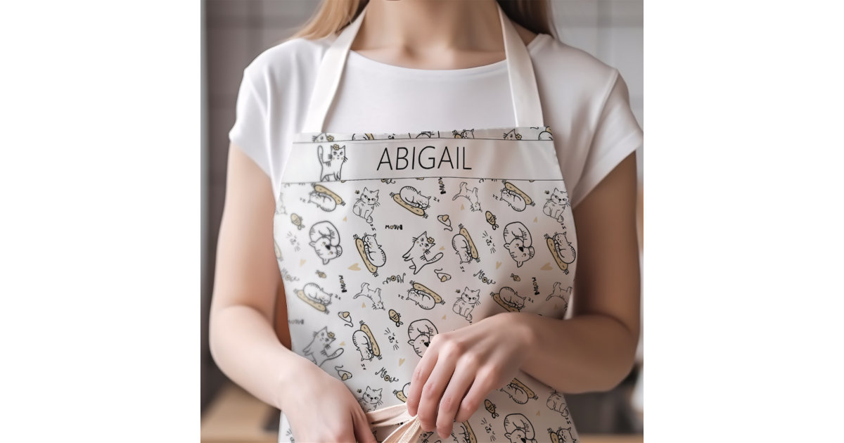 Delantal Patrón de gatos y nombre o monograma blanco | Zazzle.es