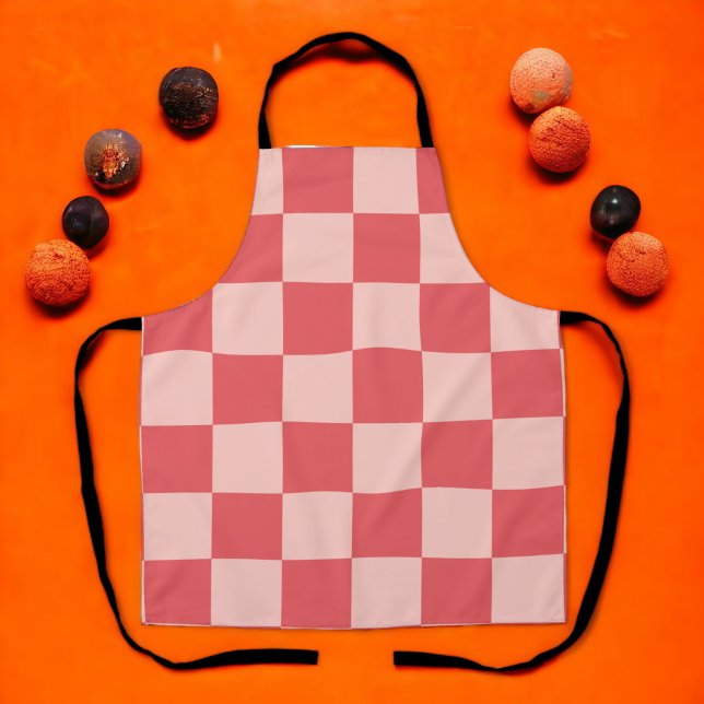 Delantal Patrón de Gingham de Red Checkered Rosa (Zazzle Pink Red Checkered Gingham Pattern Apron)