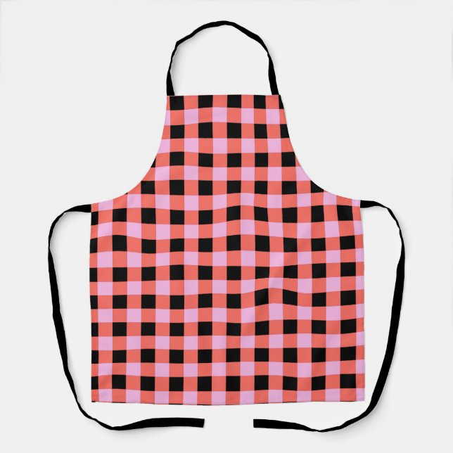 Delantal Patrón de Gingham negro rosado (Anverso)