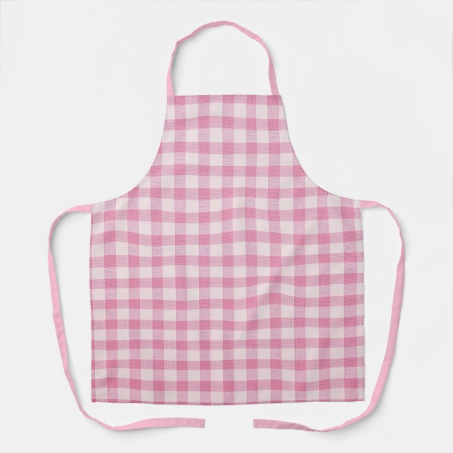 Delantal Patrón de Gingham Rosa Bebé (Anverso)