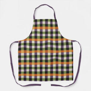Delantal Patrón de gingham verde, púrpura y negro de Hallow