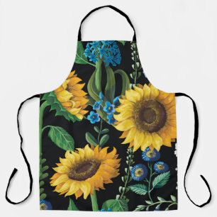 Delantal Patrón de girasol de fondo negro