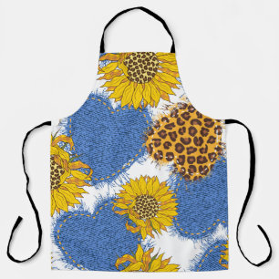 Delantal Patrón de girasoles leopardos de los corazones de