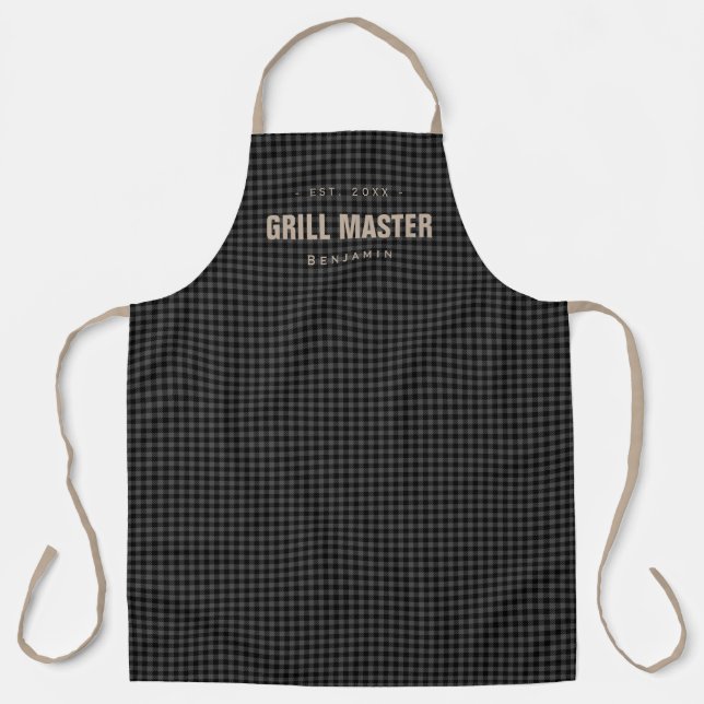 Delantal Patrón de grill de gingham negro personalizado (Anverso)