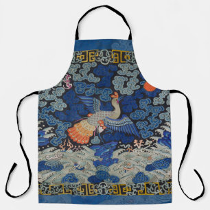 Delantal Patrón de grulla china vintage: azul imperial