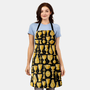 Delantal Patrón de grullos sagrados de oro católico