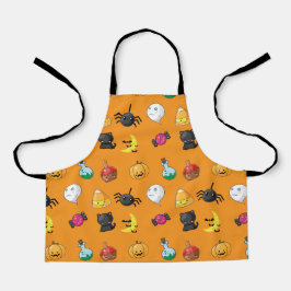 Delantal Patrón de Halloween con fondo naranja