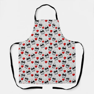 Delantal Patrón de Halloween Skulls y Red Hearts