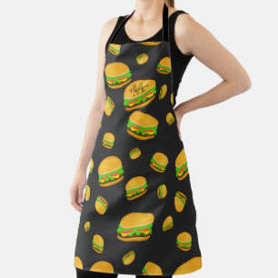 Delantal Patrón de hamburguesa divertido y genial Monograma