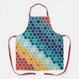 Delantal Patrón de hexágono de mosaico retro-floral colorid
