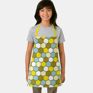 Delantal Patrón de Hexágono en Amarillo, Verde y Azul
