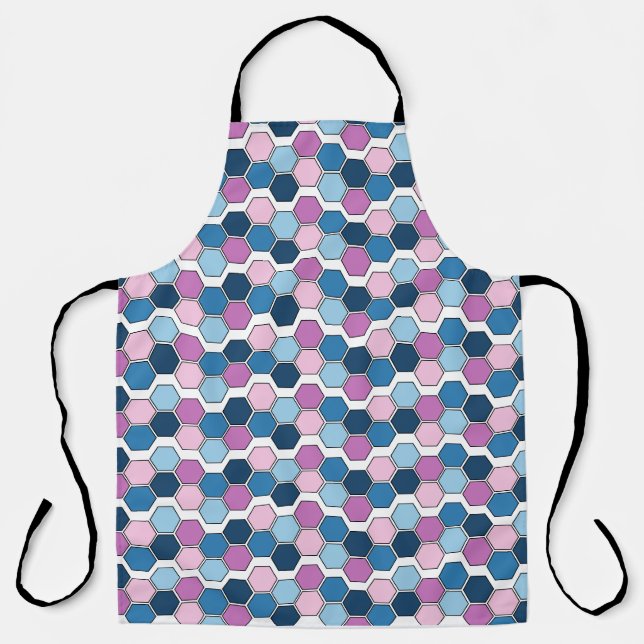 Delantal Patrón de hexágono rosa y azul de la ciudad de Cre (Anverso)