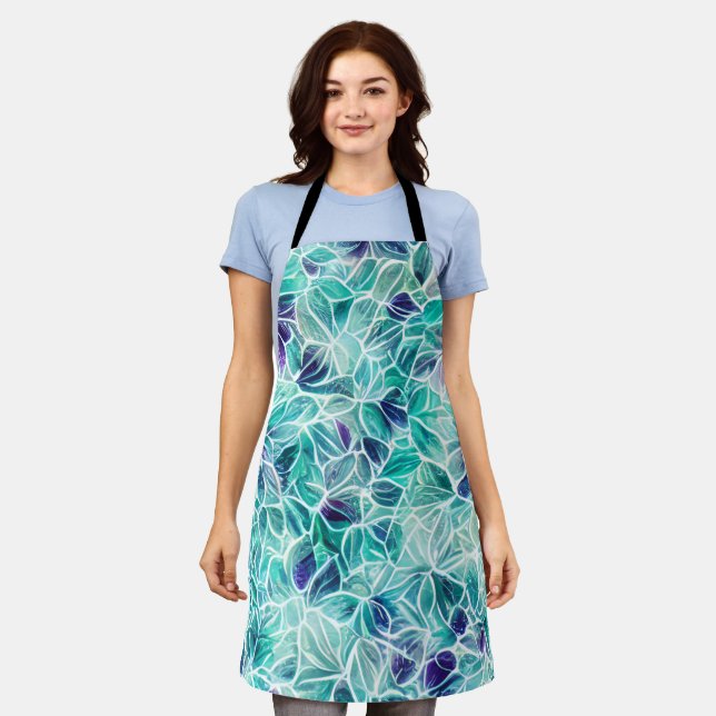 Delantal Patrón de hoja azul de joyas (Gastado)