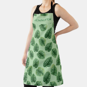 Delantal Patrón de hoja de Monstera de acuarela personaliza