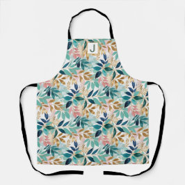 Delantal Patrón de hojas Bonito Cocina monogramada botánica