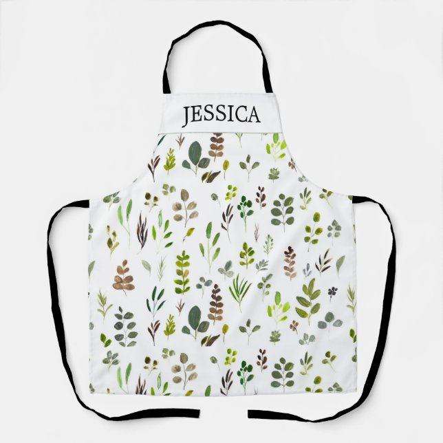 Delantal Patrón de hojas de eucalipto coloreadas de agua (Anverso)