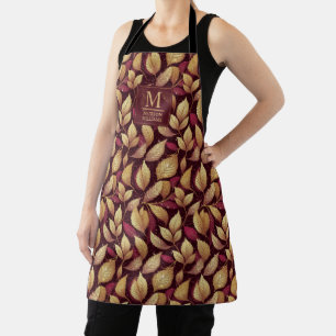 Delantal Patrón de hojas de otoño de brillo dorado y rojo g