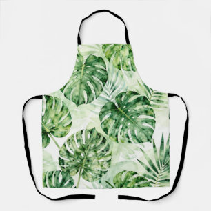 Delantal Patrón de hojas de palma Monstera tropical acuarel