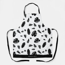 Patrón de hojas tropicales de verano negras y blan