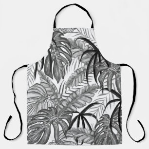 Delantal Patrón de Hojas Tropicales Monocromo Negro Elega