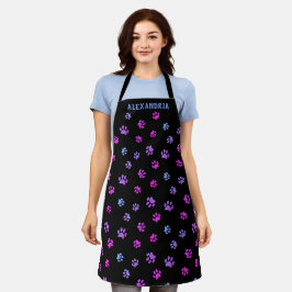 Delantal Patrón de Huellas de Pata Rosa Purpura Azul Person