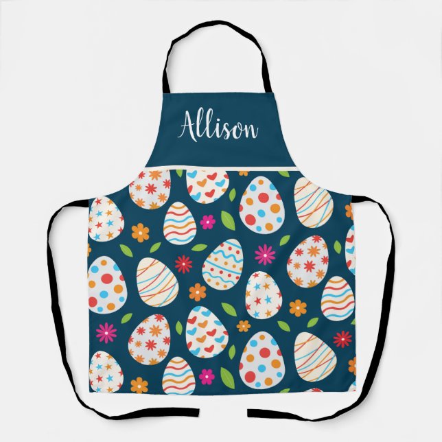 Delantal Patrón de huevo de Pascua con nombre personalizado (Anverso)