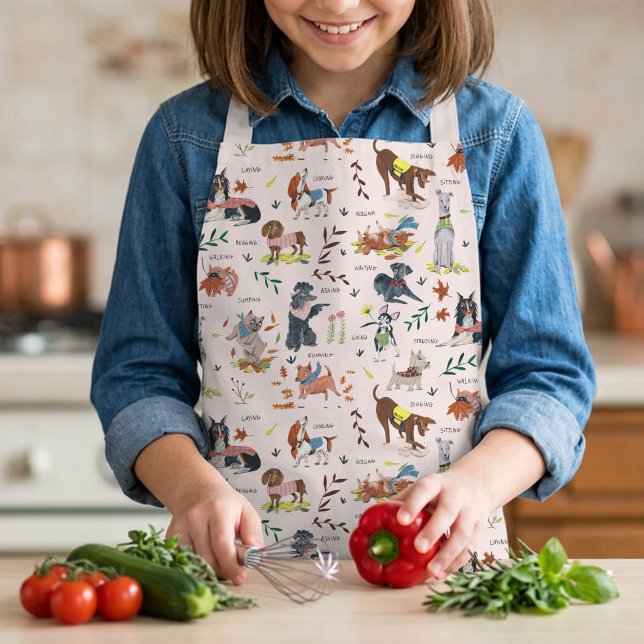 Delantal Patrón de Ilustracion de perro (Kids Cute Dogs Pattern Baking Cooking Craft Apron)