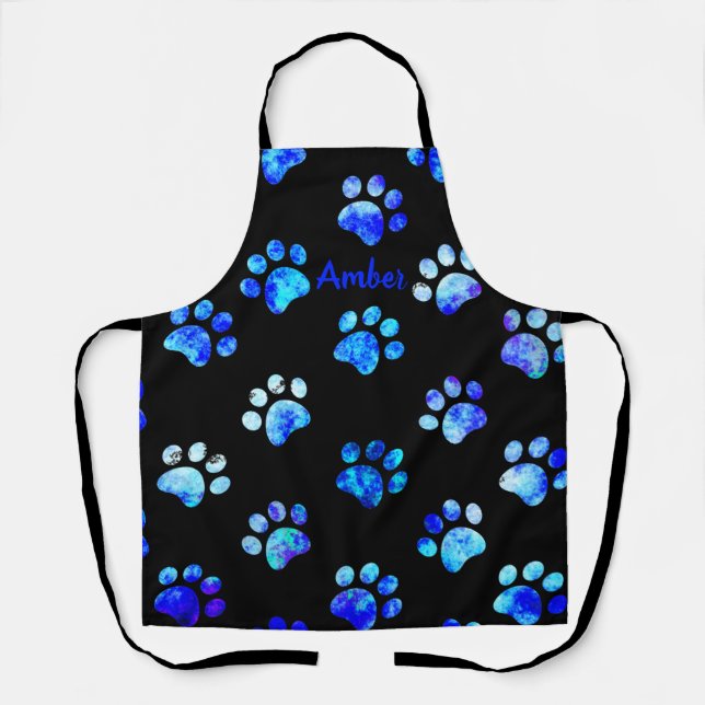 Delantal Patrón de impresión de hojas texturadas azul negro (Anverso)